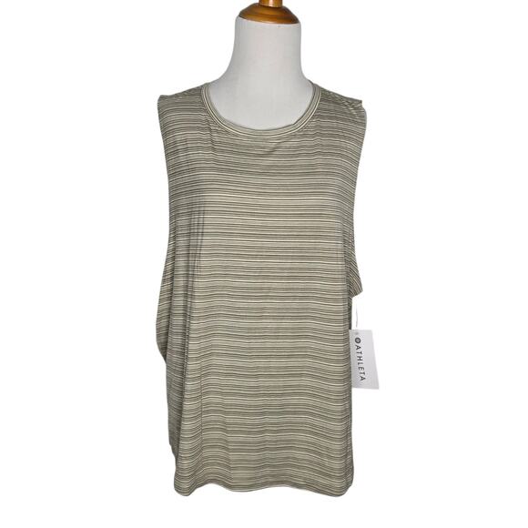 NEW Athleta Cloudlight Striped Muscle Tank Relaxed Olive Plus Size Women 2X - Picture 2 of 11